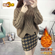 初径2026新款加绒不加绒高领毛衣女加厚短款外套毛线衣冬季韩版宽松学 卡其色【加绒】 加厚 L 【95-105斤】