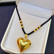 名享优品黄金足金999亮面可爱精致桃心心形5G无氢女士项链吊坠礼物情侣 爱心吊坠转运珠编织约4克重