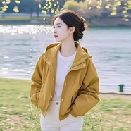 昕尚橙风衣女2025秋冬季新款秋装女超好看休闲宽松时尚连帽韩版短外套 黄色 有内衬 M -100-115斤