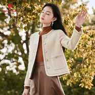 皮尔卡丹小香风呢子外套女显瘦2025秋冬新款名媛风法式小个子毛呢短外套 米杏色毛呢面料 S 建议100斤以下