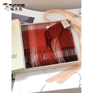 啄木鸟（TUCANO）100%澳洲wool纯羊毛围巾女秋冬季新款纯羊毛披肩围脖礼盒生日礼物 礼盒装-红色格子2