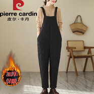 皮尔卡丹棉裤女冬季外穿2025新款妈妈萝卜裤夹棉加厚东北防寒裤哈伦背带裤 黑色 L 建议100-120斤