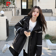 皮尔卡丹风衣外套女2025秋冬季新款欧货百搭休闲宽松显瘦连帽棒球衫女潮 显瘦黑 M 建议105-125斤