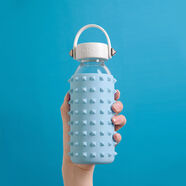 NONOO便携水杯隔热防摔户外家用软硅胶套水杯创意ins玻璃杯可爱女 400毫升清澈水蓝高硼硅玻璃耐高温120