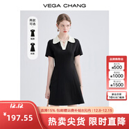 VEGA CHANG高级感连衣裙女夏季小个子撞色POLO领英伦风收腰显瘦通勤小黑裙子 赫本黑 L