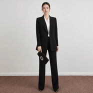 春秋新款高级感黑色直筒裤职业西装套装正装商务西服工作装两件套 黑色西服上衣+直筒裤【挺括有型 XL