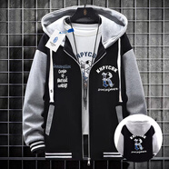 UOSU潮牌棒球服男套装秋冬季2025新款大码男生加绒夹克潮流外套棒球衫 黑灰色棒球服R(秋款)单件 薄款 M 建议80-105斤