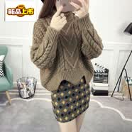 初径2026新款加绒不加绒高领毛衣女加厚短款外套毛线衣冬季韩版宽松学 卡其色 2XL 【115-130斤】