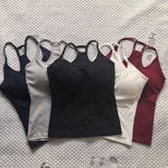 潮思汇美背一体固定垫遮副乳运动小吊带背心抹胸内搭外穿修身显瘦上衣女 黑色+白色 M 70-90斤