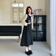 小红书法式覆古波点洋装套装女2025春新款感蕾丝衬衫背心裙两 两件套送腰带 S