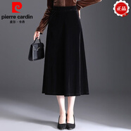 皮尔卡丹（pierre cardin）金丝绒半裙中长款秋冬女气质大摆裙赫本蓬蓬半身裙小个子高腰伞裙 保暖黑色 S