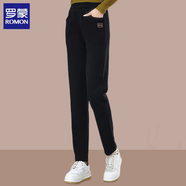 罗蒙（ROMON）运动裤女2025春秋冬新款大码宽松加厚休闲哈伦裤子加绒小脚卫裤女 黑色 薄款 2XL 【建议130-145斤】