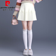皮尔卡丹（pierre cardin）小香风毛线短裙松紧腰垂感时尚半身裙2025年秋冬款通勤洋气A字裙 杏色 均码