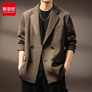 新百伦高端商务通勤双排扣西服男秋冬季休闲宽松高级感正装西装外套 驼色 L  适合130-150斤