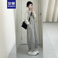 罗蒙（ROMON）入秋减龄背带裤一整套学院风休闲连帽条纹上衣工装连体裤两件套女 连帽条纹上衣+灰色背带裤 L 【建议100-115斤】