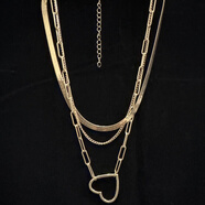 天启世纪时尚风镂空爱心蛇骨链项链女士轻奢三层叠戴项饰