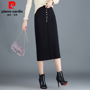 皮尔卡丹（pierre cardin）半身裙百搭中口袋长款加厚针织蕾丝洋气显瘦中长款毛线秋冬小香风 黑色【3266款】 毛线裙73厘米 均码