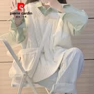 皮尔卡丹（pierre cardin）小清新学院风白色毛衣马甲女春秋针织背心jk日系叠穿衬衫两件套装 【单件】绿色长袖衬衫 L