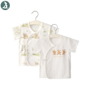 盛哲卡新生儿上衣纯棉纱布薄短袖0一3个月婴儿衣服宝宝护肚衣夏季2件 果绿色全背 59