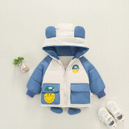 圆圆米米儿童外套春秋男1一3岁婴儿衣服女宝宝夹克衫韩版洋气男童秋冬外套 亮皮笑脸背包棉衣蓝色 冬装 120 码适合110-115cm约4-5岁