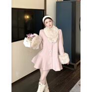 NACJOM高级感轻奢实拍千金感毛领斗篷荷叶摆宽松显瘦呢子大衣外套连衣裙 粉色呢子 M