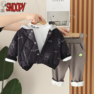 史努比（SNOOPY）婴儿冬季棉衣套装2025新男童天鹅绒加厚卫衣三件套婴儿棉衣童装 黑色_WX小熊棉衣三件套 100 cm