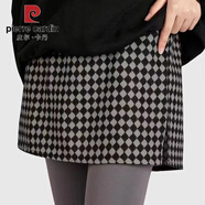 皮尔卡丹遮屁帘裙子女秋冬半身裙学生外穿打底裙神器内搭假下摆遮跨包身裙 黑灰色棋盘格【侧边开小叉款】  M 建议95斤内