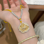 海上罗孚999足银牡丹花项链女复古风吊坠银珠编绳锁骨链生日礼物送女友 足银牡丹花+银珠项链