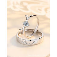 KZD老凤凰999纯银新品森系一路有你情侣戒指日韩时尚气质麋鹿指环潮 一鹿有你女款白钻戒指 开口可调节