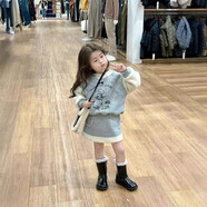 女童套装秋冬新款洋气花边领加绒卫衣+半身裙2件套中小童 灰色 90 7码适合90-95cm