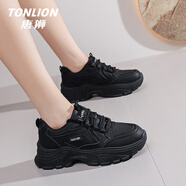 唐狮（TonLion）老爹鞋女鞋2025秋冬季厚底休闲鞋子女士增高运动小白鞋女 黑色37