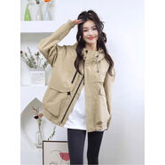 韩国2025秋冬季韩版新款外套女休闲宽松连帽夹克风衣外套冲锋衣潮 卡其色春秋款 M M