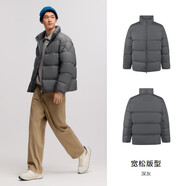 森馬轻松羽绒羽绒服男士2024冬季新款三防外套加厚黑色立领面包服 黑色 a款-深灰(灰鸭绒) (24新品 轻松羽绒系列) M (170) 88a