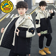 G.duck男童秋冬新品夹棉外套加厚棉衣十岁男孩九八儿童男装潮中大童棉服 黑色 170 建议身高161厘米