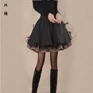 口旋烟花ZG新款秋冬毛呢半身裙蓬蓬裙绣花蕾丝显瘦a字裙盈袖 黑色 3XL
