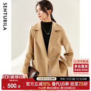 尚都比拉100%羊毛西装领中长款毛呢大衣女冬季通勤风双面呢外套小个子