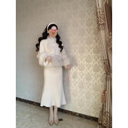 锦结思冬装搭配一整套大码胖新中式毛呢外套裙子小香风温柔两件套装女 两件套装 M (建议80-100斤