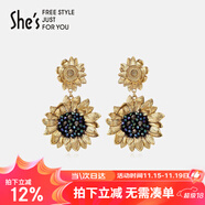 She's茜子梵高向日葵仿水晶复古耳钉轻奢耳饰生日礼物送女友