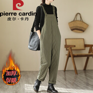 皮尔卡丹棉裤女冬季外穿2025新款妈妈萝卜裤夹棉加厚东北防寒裤哈伦背带裤 绿色 XL 建议120-140斤