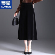 罗蒙金丝绒半裙中长款女秋冬气质大摆裙赫本蓬蓬半身裙小个子高腰伞裙 黑色 S 建议80-94斤