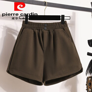 皮尔卡丹（pierre cardin）短裤女秋冬外穿大码胖mm高腰百搭显瘦阔腿毛呢短裤时尚洋气靴裤 1023#咖色 L (建议111-130斤)