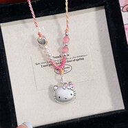 恒久叶足银999HelloKitty桃花编绳吊坠送女友 暖色爱心
