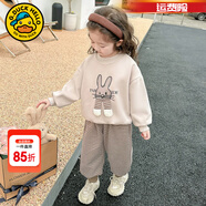 G.DUCKKIDS小黄鸭童装女童套装春秋款洋气儿童衣服女宝宝秋装卡通兔子两件套 卡其色 90 (建议宝宝10-12公斤 24-36个