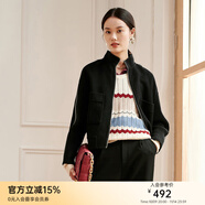 颜域保暖短款毛呢外套冬装2025年新款通勤百搭女士双面呢羊毛夹克 黑色 M/38