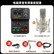 华强北优选2路调音台电脑录音直播USB外置声卡免驱动小型混音器携便 Q12电脑声卡+48V电容麦U87+悬臂支架(免驱