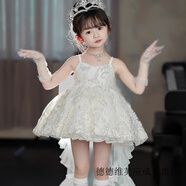 维诺亚女宝宝花童婚礼白色八音盒公主裙女童六一主持生日高端婚纱演出服 禁机洗【带拖尾】白色 100