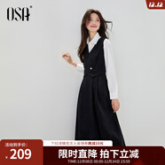 欧莎[新品]欧莎法式假两件背心连衣裙女2025秋季新款修身显瘦长裙 黑色 M