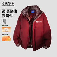 马克华菲假两件格子拼接羽绒棉服男女冬季新款加厚棉衣外套 番茄红 2XL