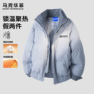 马克华菲假两件格子拼接羽绒棉服男女冬季新款加厚棉衣外套 浅兰色 L