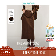 茵曼（INMAN）2025秋冬女装新款简约百搭灯芯绒半身裙中高腰显瘦全棉直筒裙 咖啡色 M